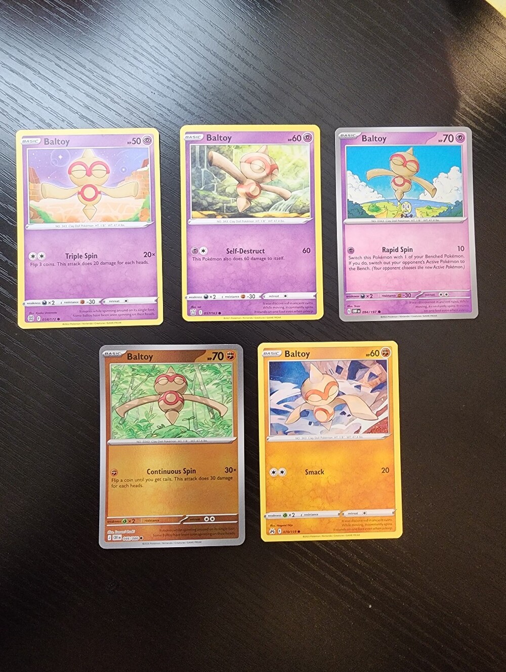 Baltoy Pokémon Card Lot – 5 Different Cards